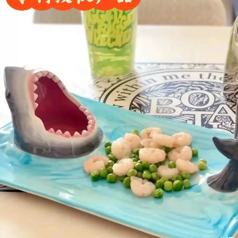 Shark Shape Plate Funny Decorative Ceramic Sushi Plates For Dessert Shark Plate Ceramic Vinegar Plate Premium Vegetable Plate