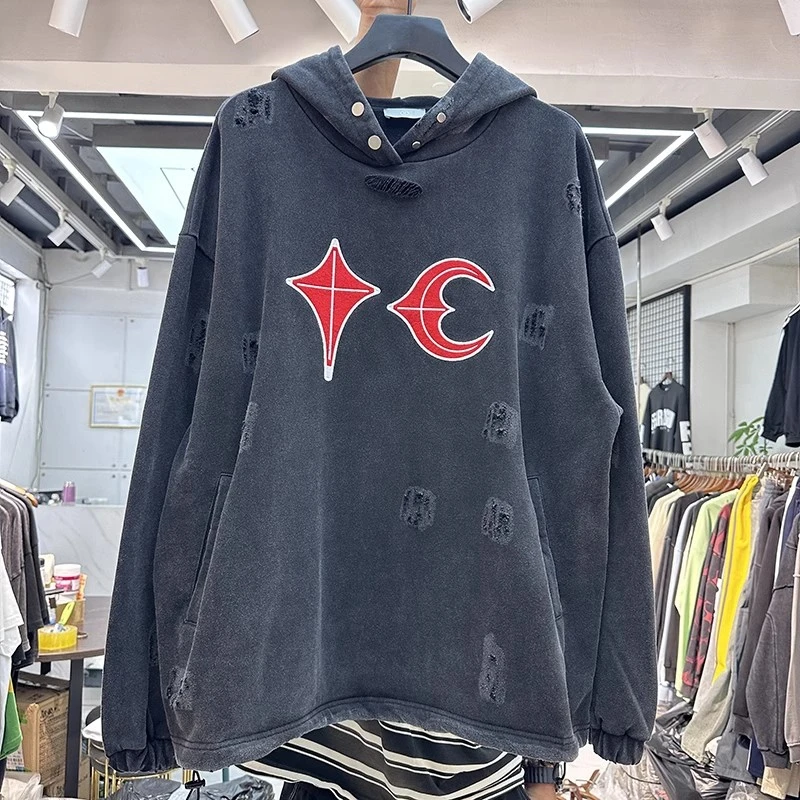 

New Washed Embroidery Letter Damaged Hoodie Men Women Best Quality Sweatshirts Oversize Pullovers Hooded Harajuku