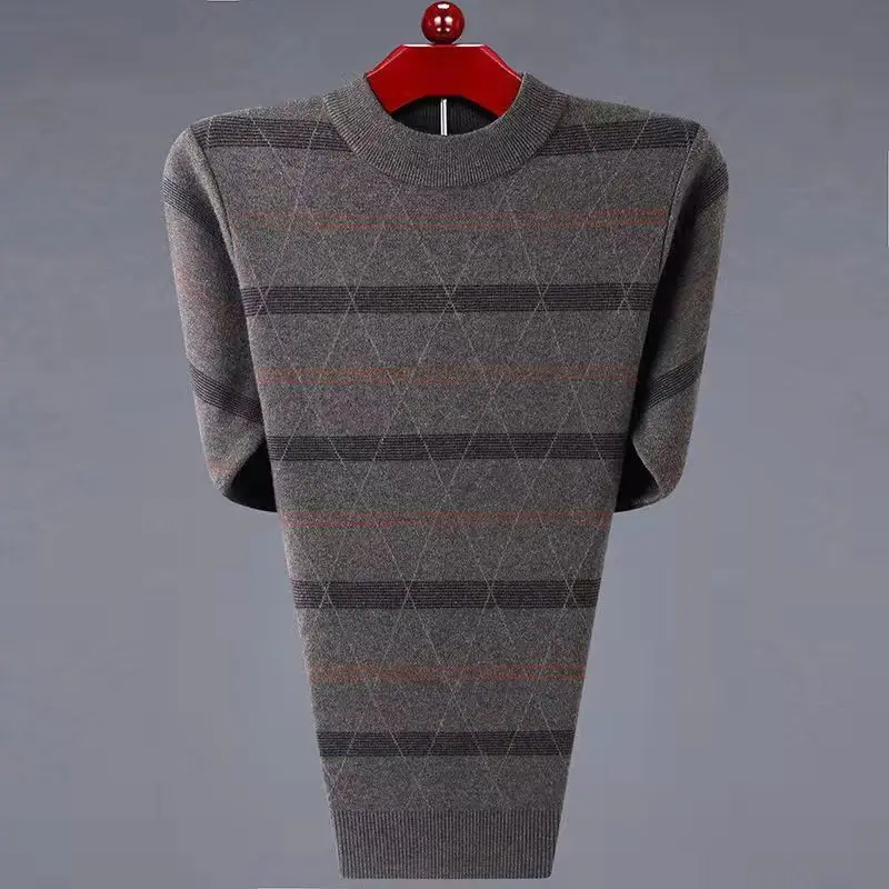 

2023 New Vintage Men's Knitted Sweaters Round Neck Stripe Casual Pullover Autumn Winter Contrast Color Warm Male Jumper X68