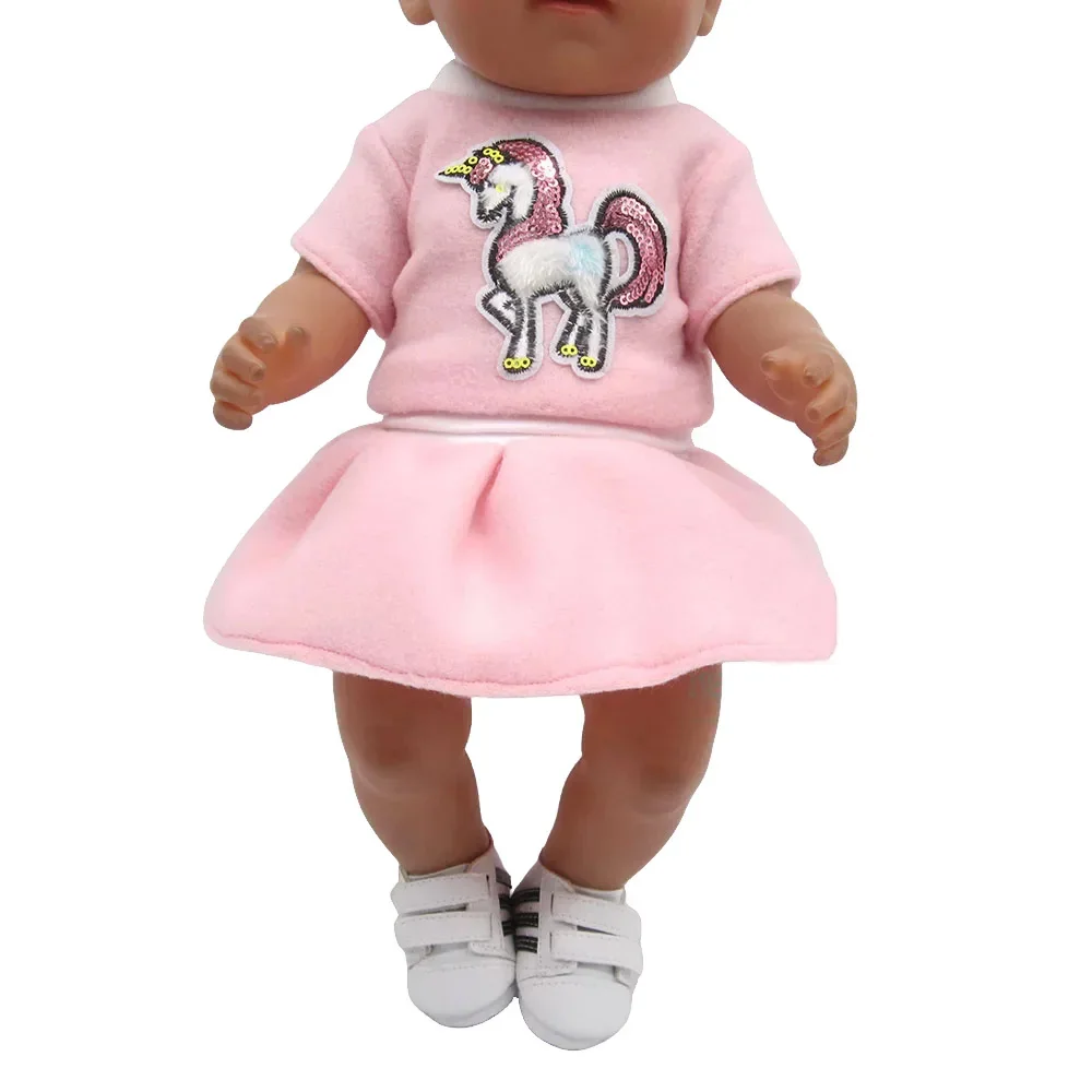 Clothes for doll fit 43cm new born doll American doll accessories cartoon casual dress