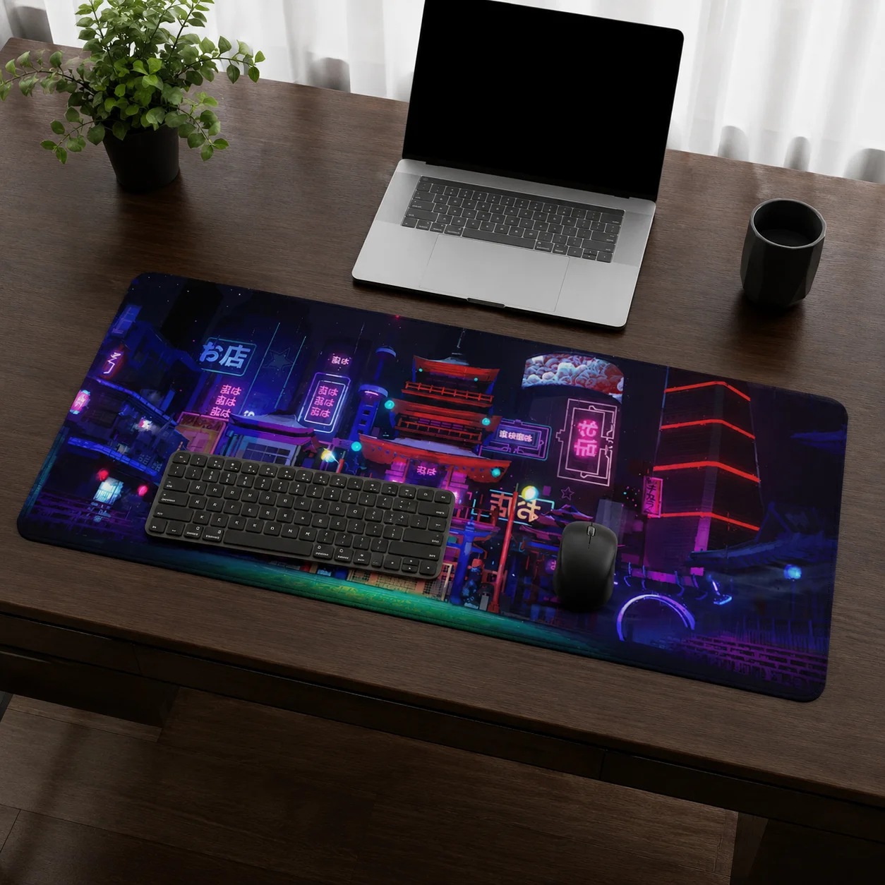 Japanische Neon-Straßen Mauspad Gaming Print-on-Demand Großes Mauspad XXL Tastaturunterlage Naturkautschuk Gaming Laptop Mausmatten