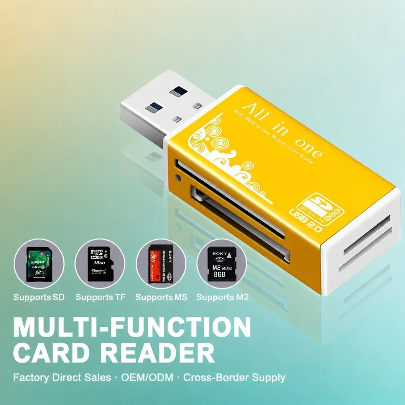 Triple‑slot Multi‑purpose Memory Card Reader Plug‑and‑play Data Transmitter for SD TF MS M2 Flash Chips Compact External