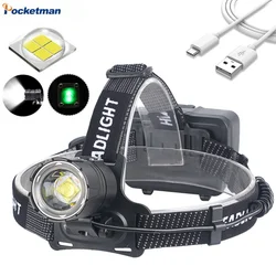 높은 전력 P70 LED 전조등 3 모드 줌 헤드 라이트 캠핑 하이킹 낚시를위한 USB 충전식 헤드 램프 헤드 손전등