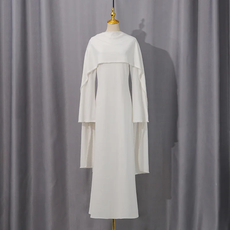 2026 Neues Französisches Elegantes Abendkleid in Unifarbe mit Langen Ärmeln und Schal-Design Schlankmachendes und Elegantes Langes Kleid – Detail 15