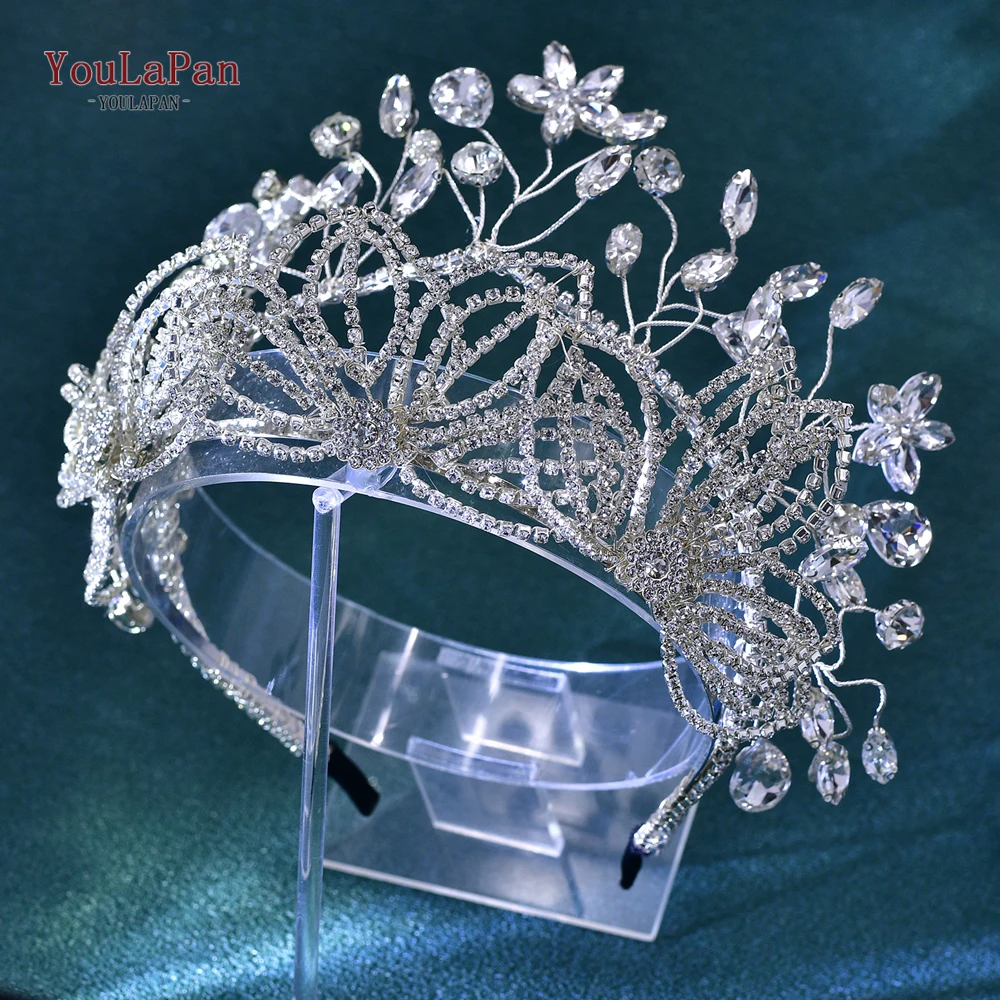 

TOPQUEEN Crystal Flower Headdress For Girl Bridal Decoration Mariage Princess Wedding Crown Hairpiece Headwear Jewelry HP698