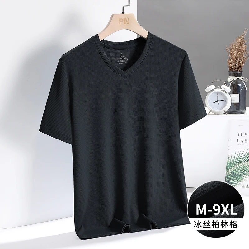 9xl Ice Silk Mesh Tshirt Men Summer Breathable Short Sleeve Tops Plus Size 8xl 7xl Quick Dry T-Shirt Trainer Running T Shirts