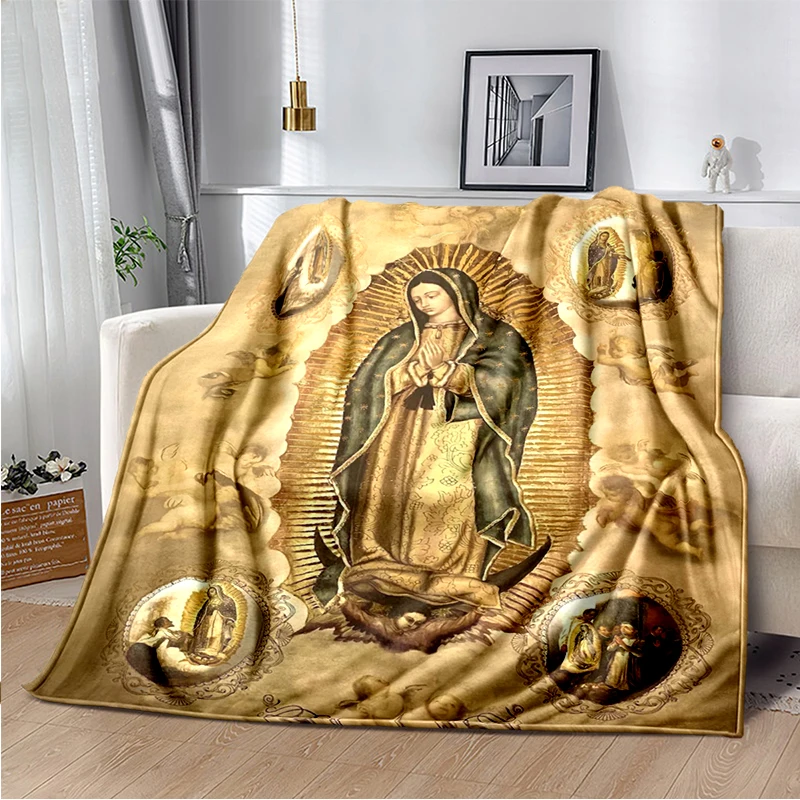 Our Lady of Guadalupe Blanket Lightweight Warm Mary Throw Blanket Soft Sofa Cover Religion Blankets for Bedroom Couch