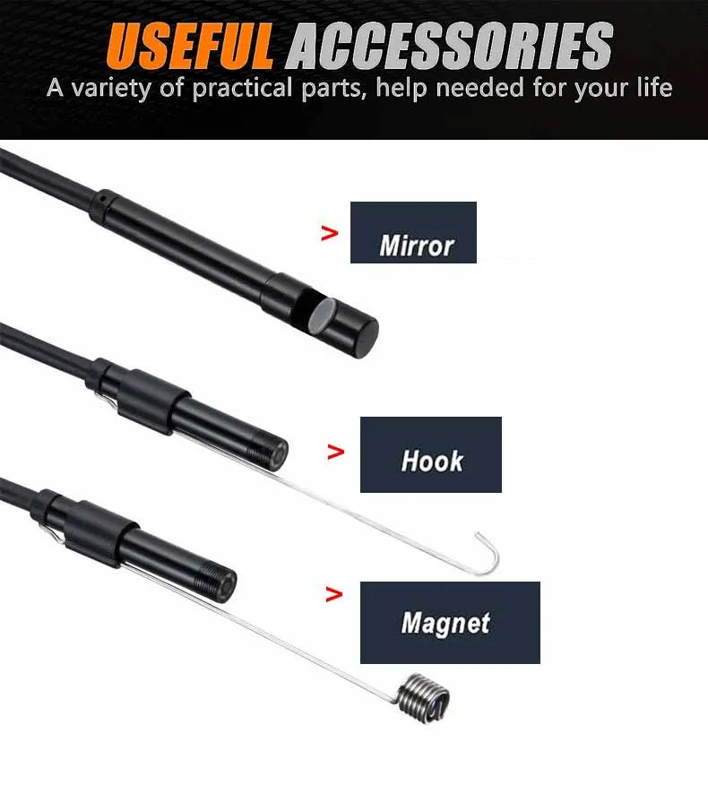 USB Industrial Endoscope 6 LED Lights 5.5mm Probe IP67 Waterproof Pipe Inspection Camera for Measuring Pipes Underwater Viewing