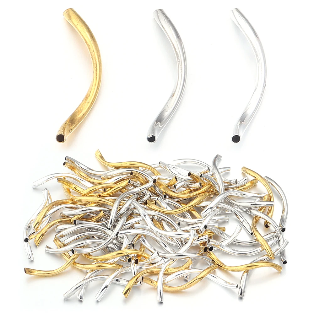 50 Teile/los Metall Messing Gebogene Rohr 2x25mm Glänzende Spacer Perlen für Schmuck Machen Stecker DIY Armband halskette Zubehör