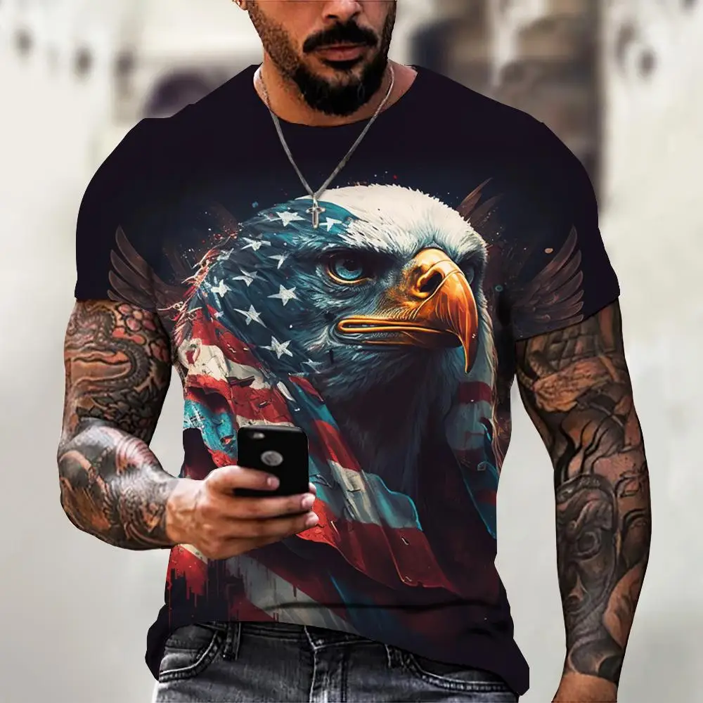 American T-Shirt Eagle Graphic Tees Men Summer Animal 3d Print T-Shirts For Men Casual Streetwear Tops Oversized Men\'s Clothing