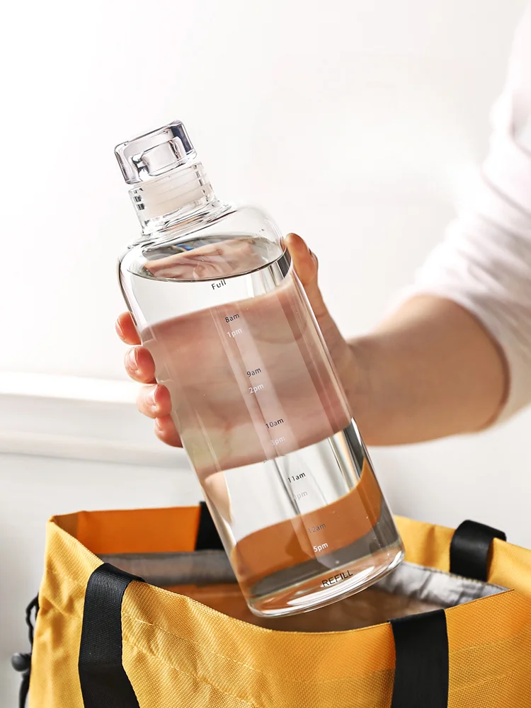 Zeitskala-Glastasse im japanischen Stil, hochwertige Kaffeegetränk-Saftbecher, tragbare transparente Wasserbecher mit großer Kapazität