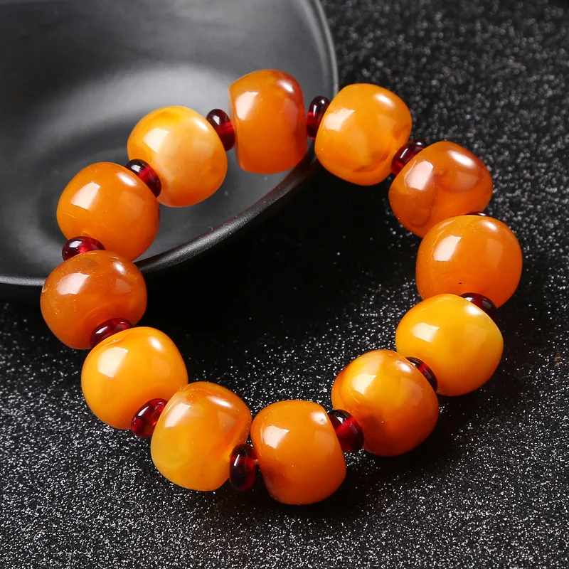 Old in chicken fat yellow, second-generation barrel bead , blood amber jewelry, unisex bracelet
