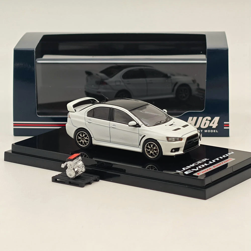 1/64 Hobby Japan Lancer Evolution X Final Edition w/Engine Display Model White Pearl Black Roof HJ642053CWP Diecast Car