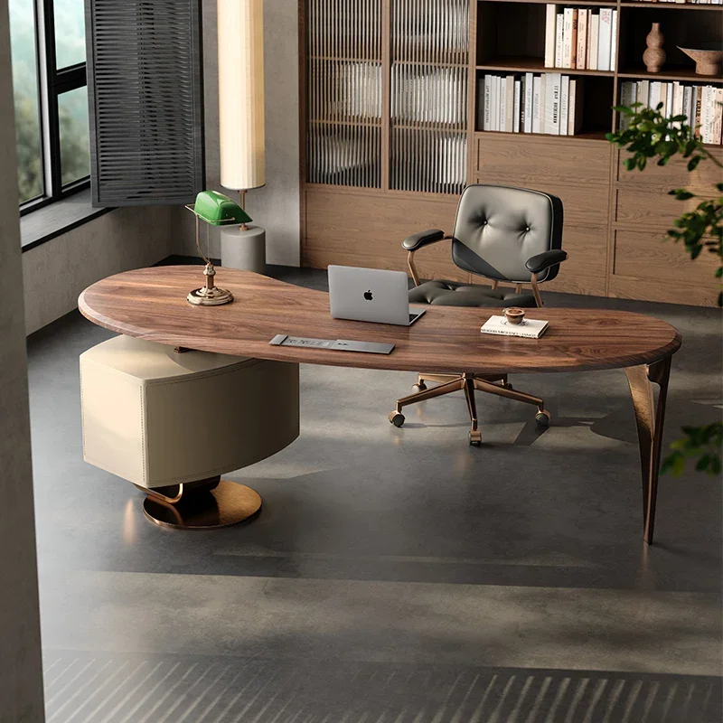 

Walnut Solid Wood Light Luxury Modern Desk – Nordic Large Board Chinese Style High-Sense Office Table