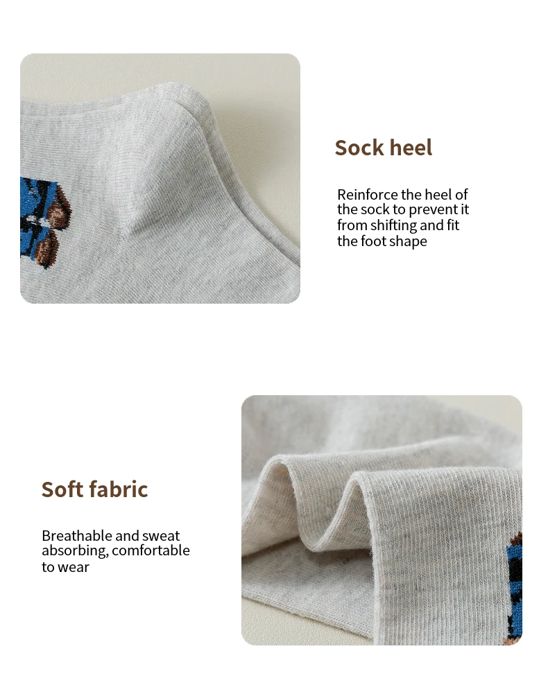 5 Paar Gentleman Bear Herrensocken, bequeme Harajuku-Skateboard-Socken, neuartige atmungsaktive Socken, Weihnachtsgeschenk – Detail 6