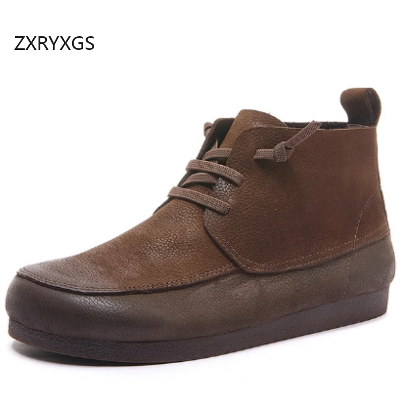 ZXRYXGS Top Cowhide Spell Colors Full Real Leather Boots Flat Soft Comfortable Women Fashion Casual Sneakers Trendy Boots 2026