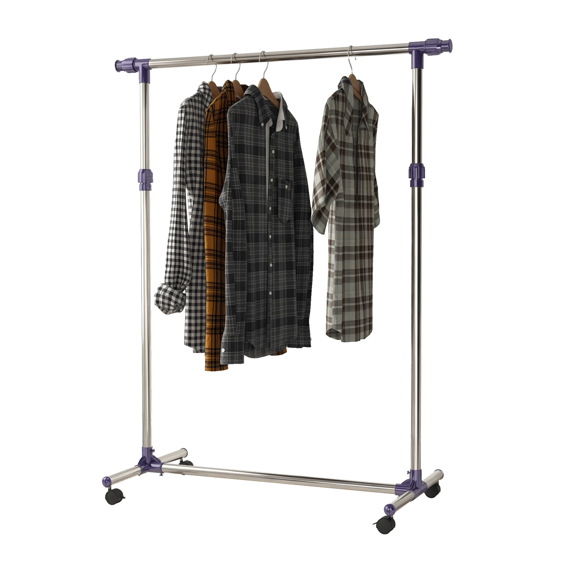 HOMCOM-Perchero de Acero inoxidable, con 4 ruedas, Alto y Largo, regulador, Colgador, Ropa