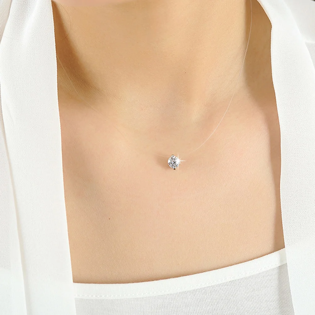 2 قطعة سلك السمك غير مرئية قلادة الزركون الإبداعية مجوهرات أنيقة فتاة قلادة الإكسسوارات فتاة الإكسسوارات