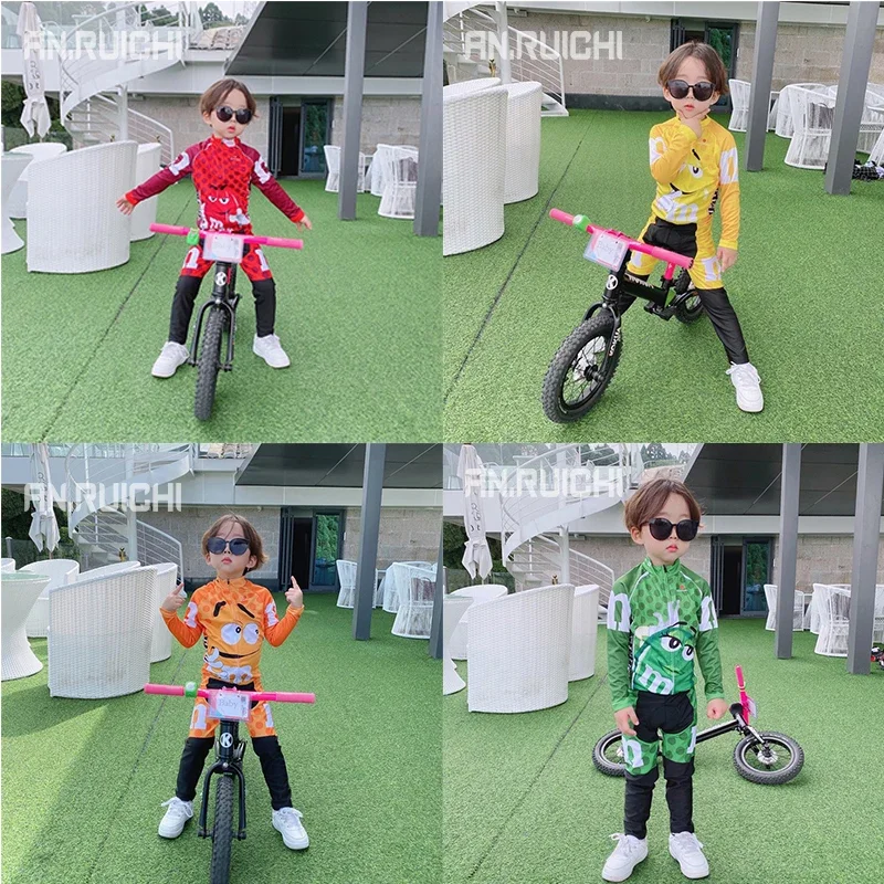 2021 Kids Cartoon Cycling Jersey Set Children Long Sleeve Autumn Cycling Clothing MTB Ropa Ciclismo Outdoor Riding Bike Uniform