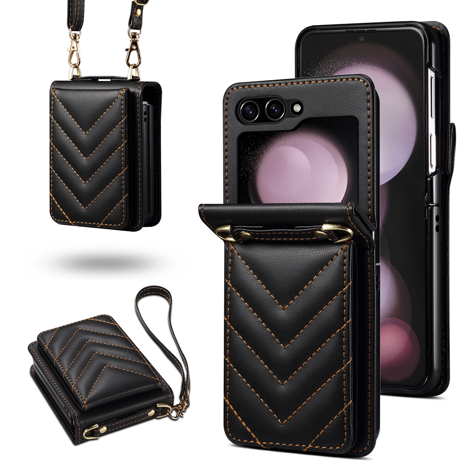 Anti-Knock Wallet Cell Phone Coque Case for Samsung Galaxy Z Flip 5  Flip4 Flip 3 4 Flip5 Flip6 Card Slot Business Leather Cover