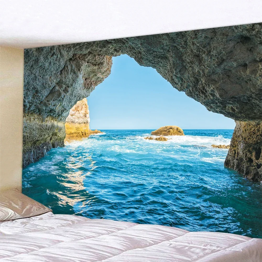 Seaside cave psychedelic scene home decor art tapestry hippie boho tarot pretty room wall decor wall hanging image 6