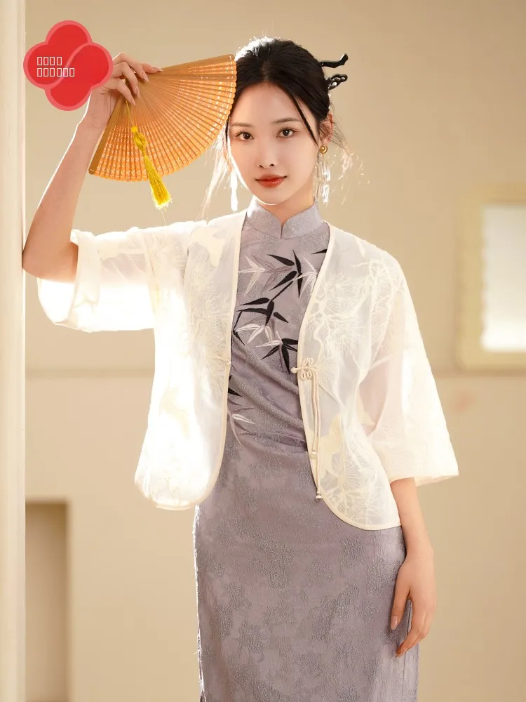 

Ele Red Face Crane 2026 Summer New Sle Breathable Embroidered Chinese Sle Air Conditioner irt Outerwear