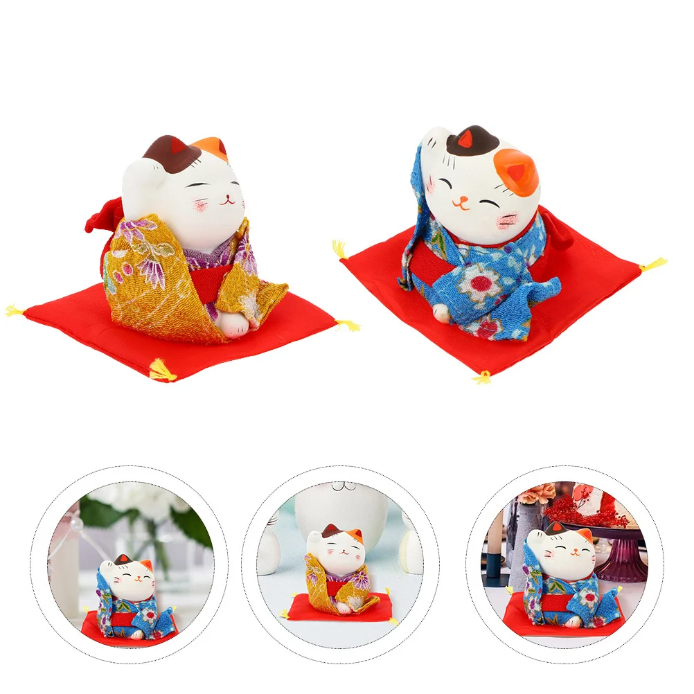 

2Pcs Mini Kimono Fortune Cat Ornament Luck Cat Figurines Home Desktop Decoration Car Interior Decor Household Supplies