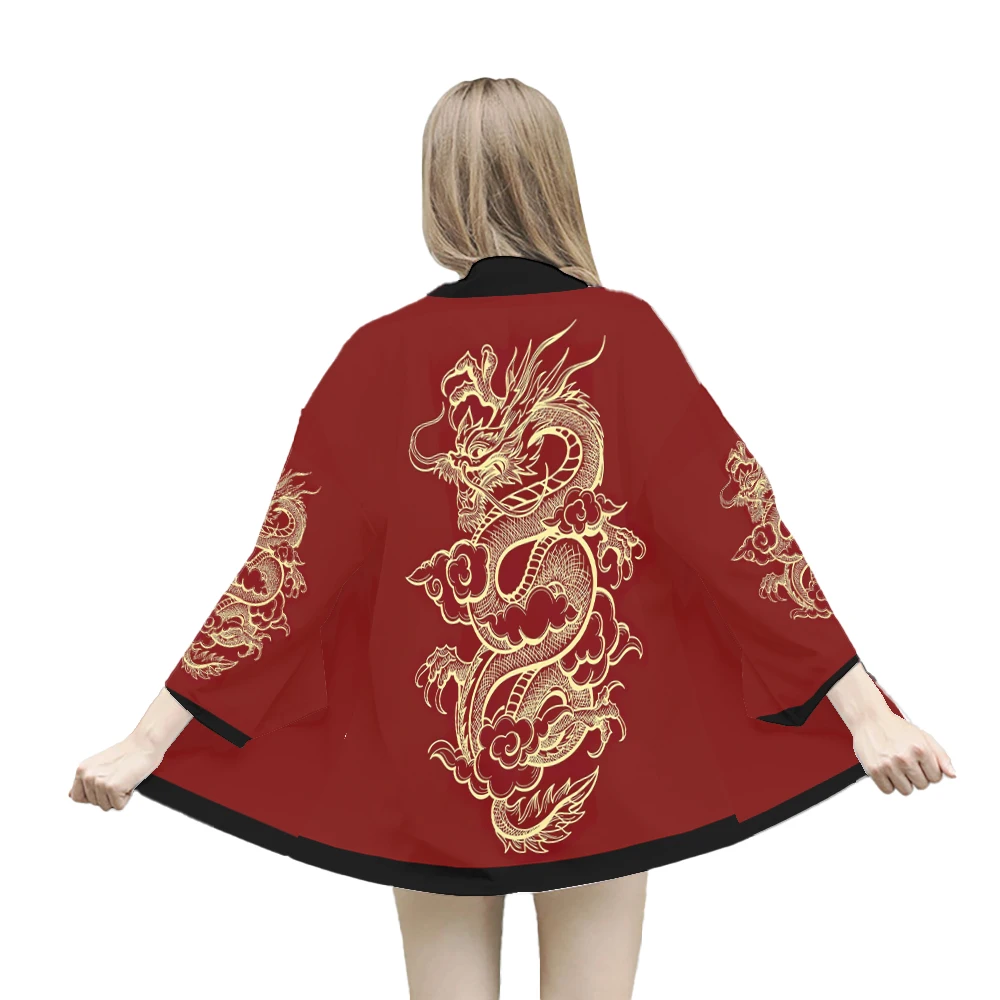 Draak Grafisch Japans Vest Kimono Dames Traditionele Aziatische Chinese Stijl Kinderen Haori Rood Harajuku Strand Yukata Mannen