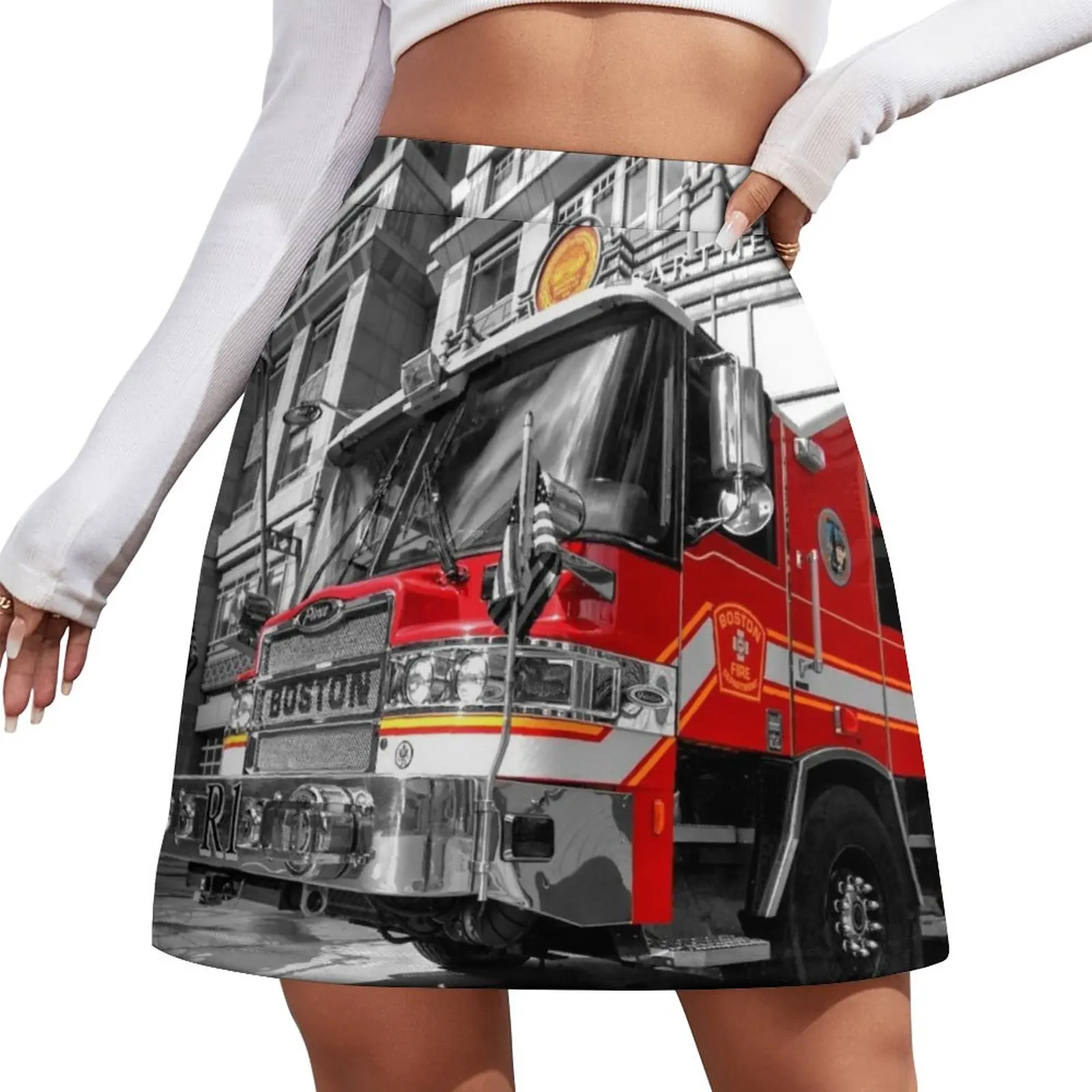 

Boston Fire Truck Mini Skirt Short skirt woman kawaii clothes micro mini skirt extreme Women's summer dress