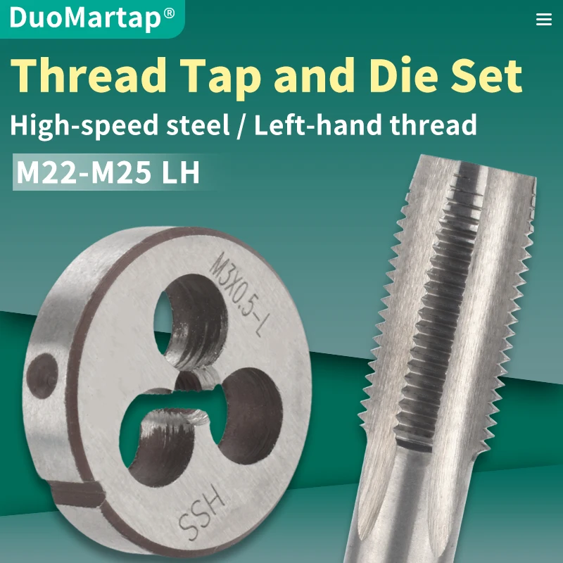 

1SET HSS 6542 Left Hand Metric Screw Hand Tap and Die Set Thread Die Tap M22-M25 X1.0/1.5/2.0/2.5 tapping and repair tool