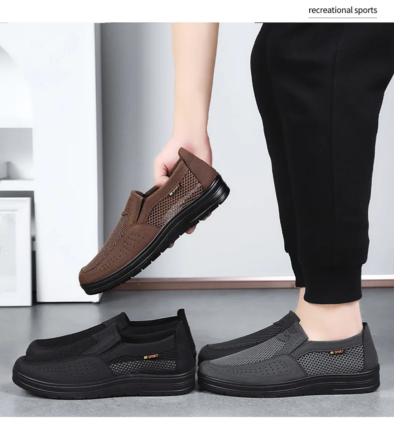 Herren Sommer-Hohlnetz-Slipper, Leichte Mehrschichtige Rutschfeste Sohle, Alltags-Gehschuhe für Senioren, Casual Flats – Detail 3