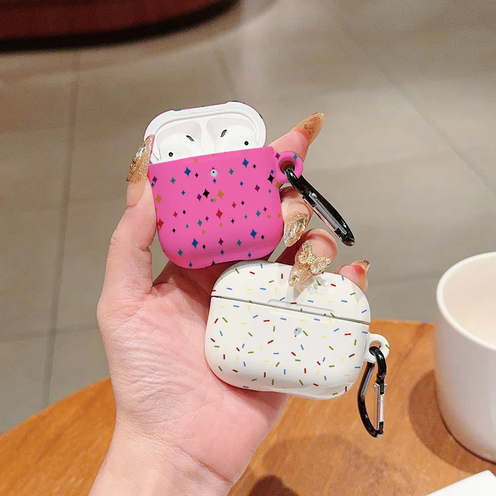 Simples bolinhas à prova de choque protetora brilhante hd duro pc fone de ouvido capa para airpods 1 2 3 4 pro pro2 com gancho de metal