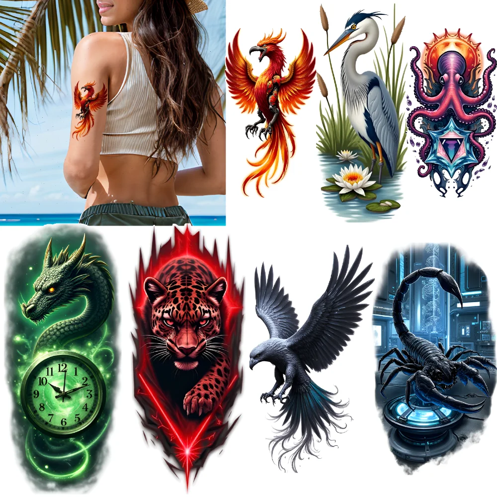 3 stks tijdelijke tattoo adelaar waterdichte langdurige lichaamsstickers schorpioen reiger realistische tijdelijke tatoeages phoenix voor armen