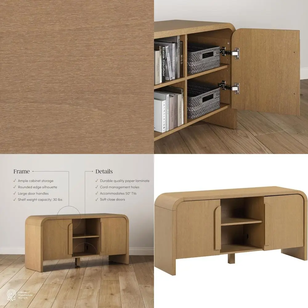 

Тумба под телевизор в стиле модерн середины века с местом для хранения, для телевизоров до 50 дюймов, светло-коричневая отделка