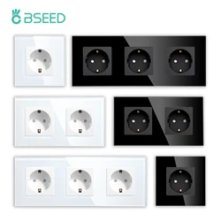 BSEED EU Standard Single Wall Socket Double Glass Sockets Triple Power Sockets Electrical Outlet For Home Office Bedroom 16A