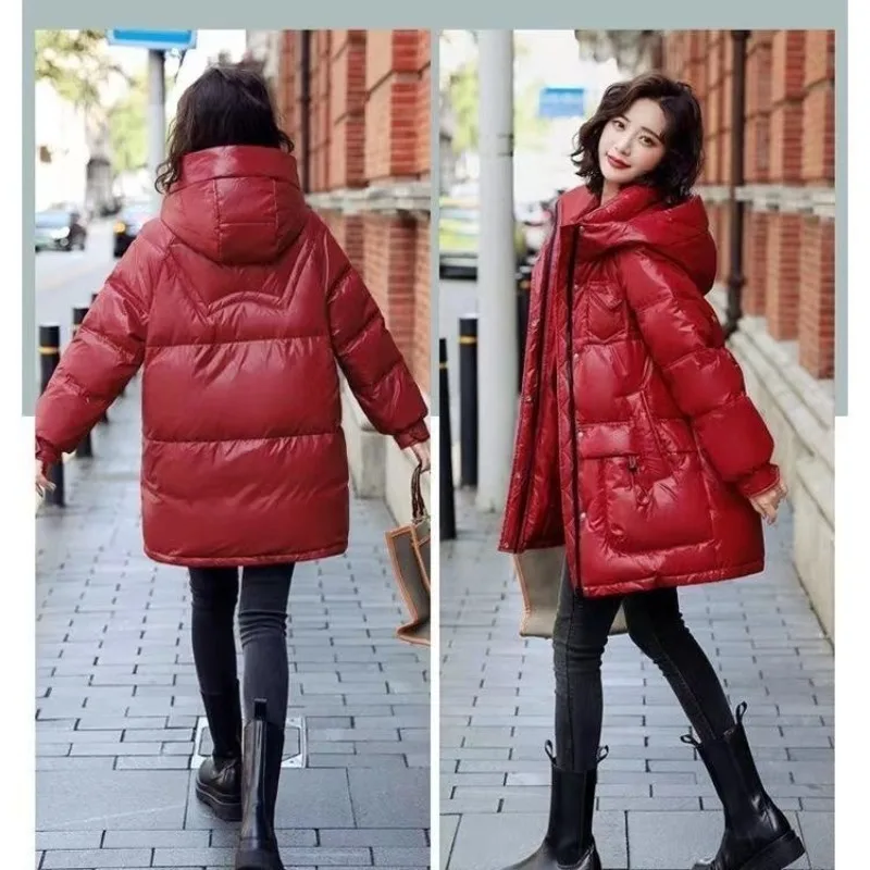 Giacca imbottita in cotone lucido senza lavaggio di grandi dimensioni Giacca invernale corta imbottita in cotone ispessito Cappotto ampio di media lunghezza Donna