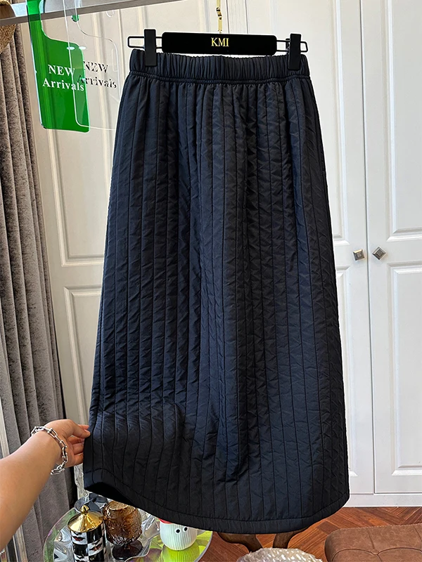 بالإضافة إلى حجم ألف خط تنورة المرأة Thiened القطن f تنورة ربيع الخريف الشتاء التخسيس الدافئة با سبليت تخفيف Sle الكورية... #4