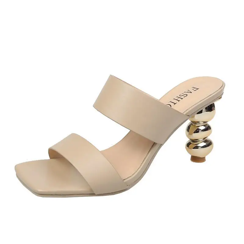 Fashionable Summer 2023 High Heel Sandals Slip-On Clog Shoes Unique Gourd Heel Large Size Rubber Sole Leather Upgraded Version