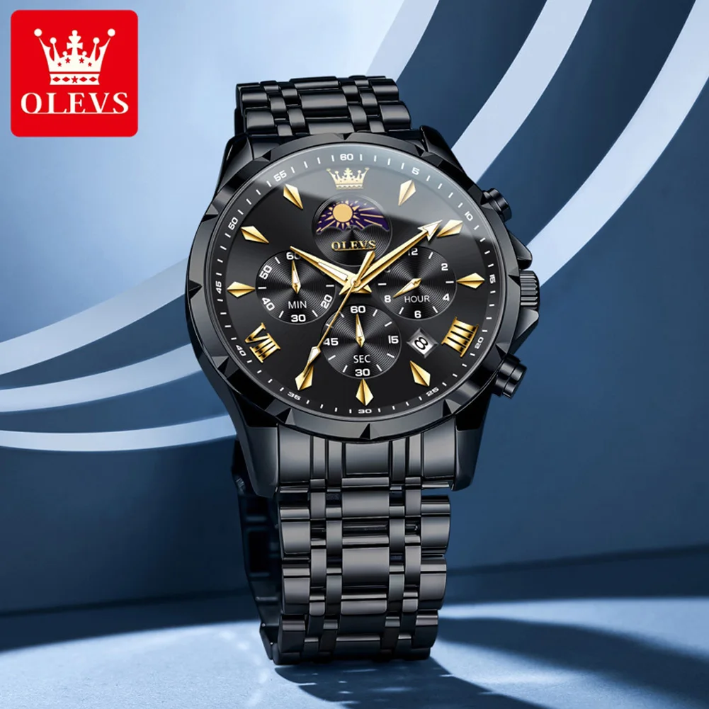 OLEVS 3653 Moon Phase Men Watch Luxury Brand Quartz Watch Fashion Original Waterproof Luminous 24-hour Automatic Date Men Watch