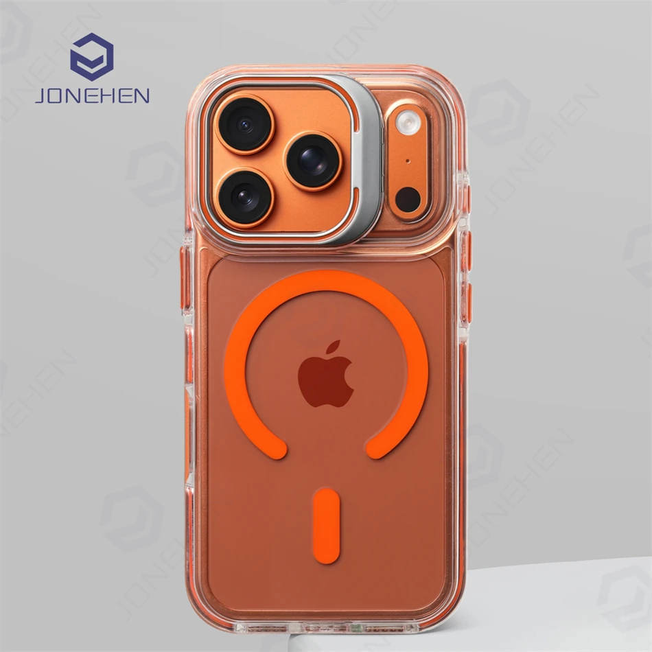 For Magsafe Hit Frame Magnetic Clear  Case For iPhone Air 17 Pro Max 17p 16 15 14 Pro Alloy Bracket Stand Anti-Drop Bumper Cover