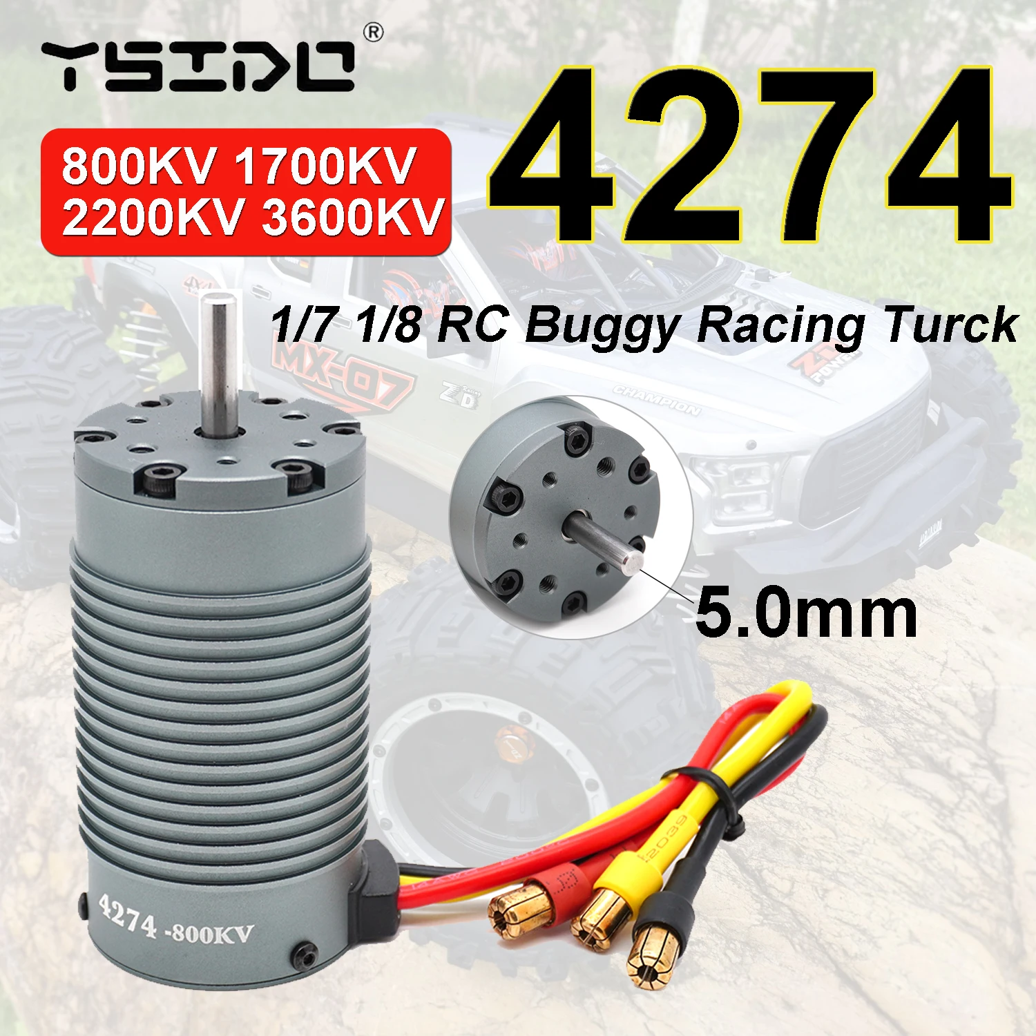 YSIDO RC Motor 4274 800KV 1700KV 2200KV 3600KV Brushless Motor 5.0mm Shaft for 1:8 1:7 ARRMA TRAXXAS RC Car Buggy Racing Turck