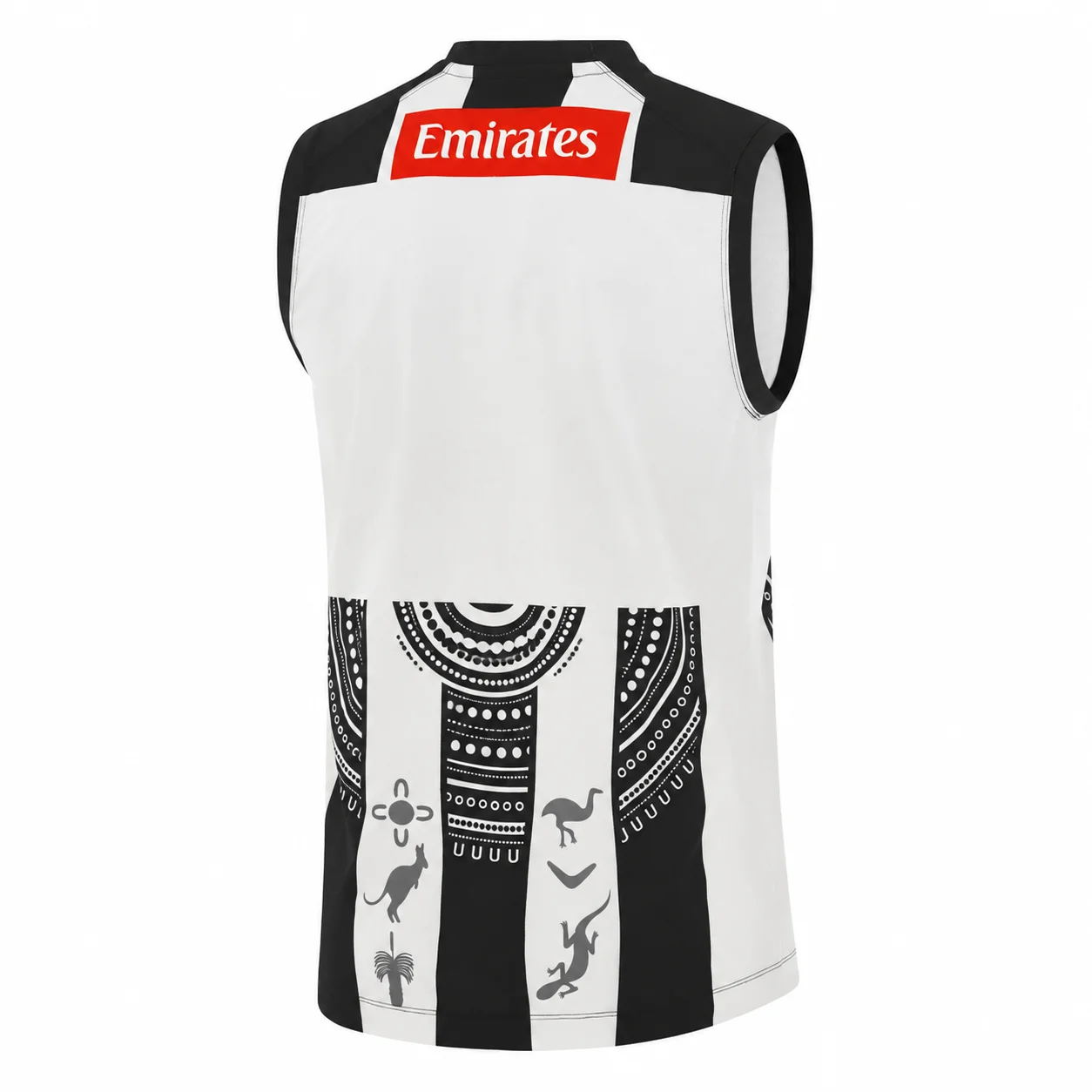 Collingwood Magpies, schwarzes und weißes Trikot für den australischen Fußball, Herrenmodell, ärmelloses Sportshirt mit V-Ausschnitt für das Training. – Detail 3