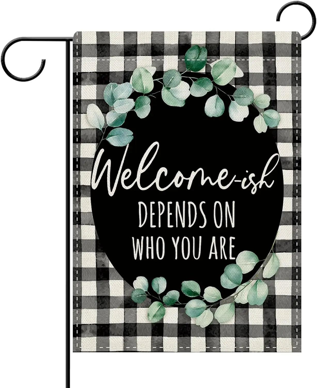 Dyrenson Welcome-ish Depends on Who You Are Decorative Garden Flag, Funny Family Buffalo Plaid Yard Outside Home Decoration, EEZ