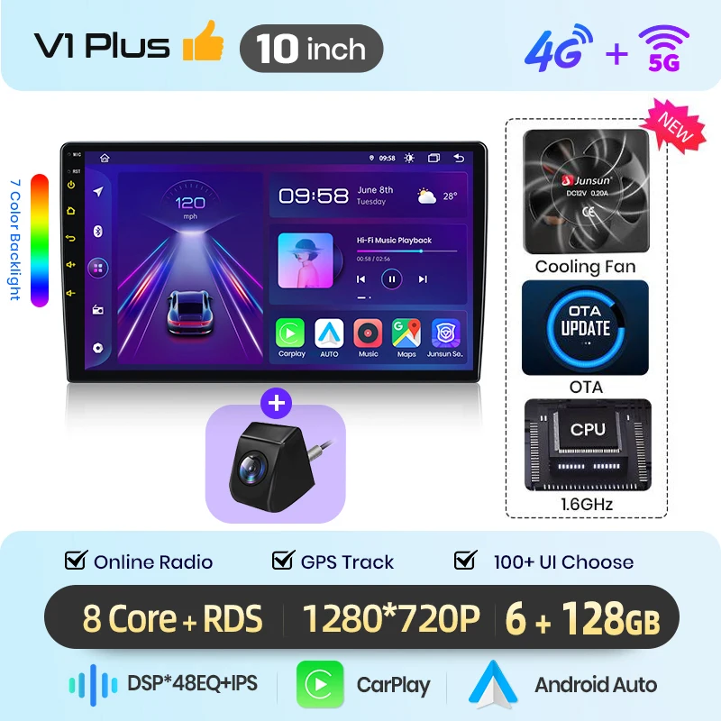 Junsun Android 15 autoradio voor Peugeot 108 2014-2021, Citroen C1 2020, Toyota Aygo 2015, draadloos Apple CarPlay, autoscherm, stereo, multimediaspeler, video, automotive smart intelligent systemen,