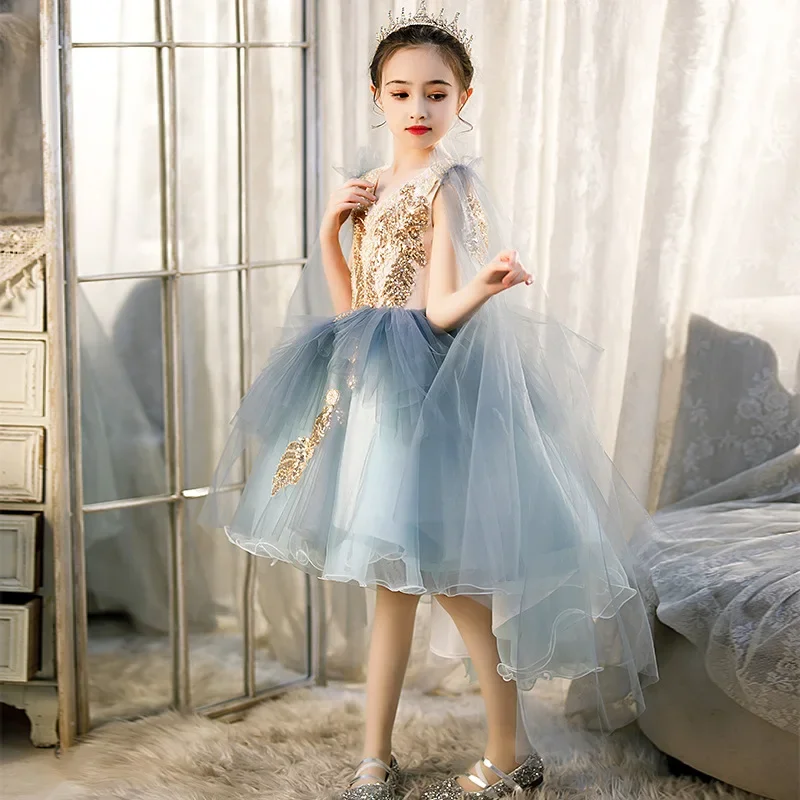 Long Kids girl wedding dress children\'s luxury party dress 12 to 14 years Tulle First  Communion Ball Gown formal prom dresses