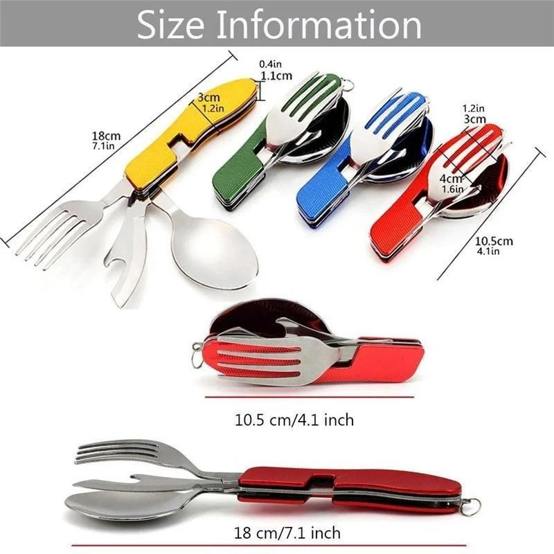 4 in 1 Camping Utensils Cutlery - Camping Stainless Steel Folding Pocket Kits for Hiking Survival Camping Travel