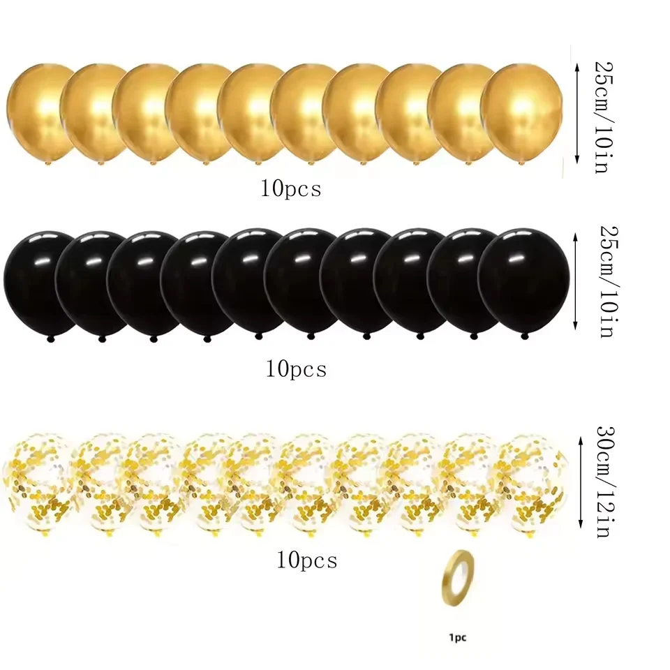 16 Stück schwarze metallische Paillettenballons für Geburtstag, Hochzeit, Abschlussfeier, Ballondekoration