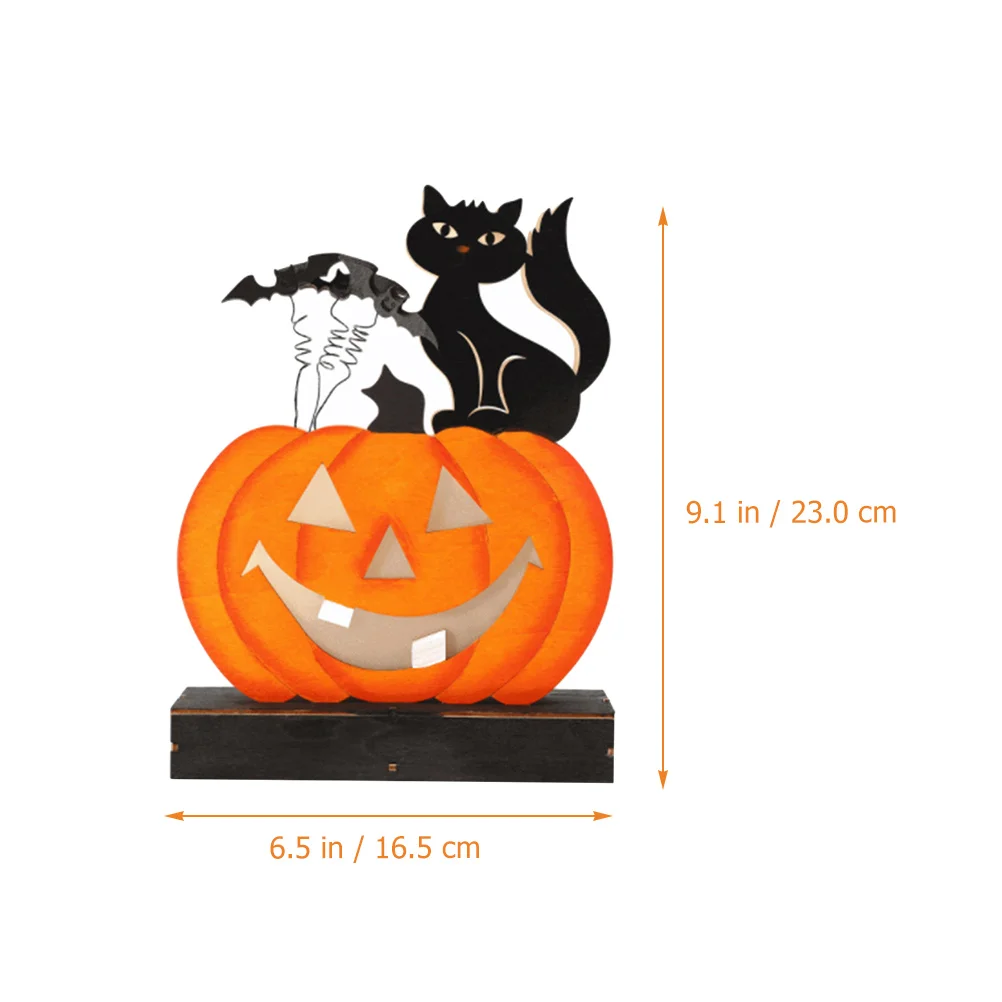 Lampada di zucca Luci di legno di Halloween Design di gatto di zucca di legno Decorazione leggera da tavolo Decorazione di luce di Halloween
