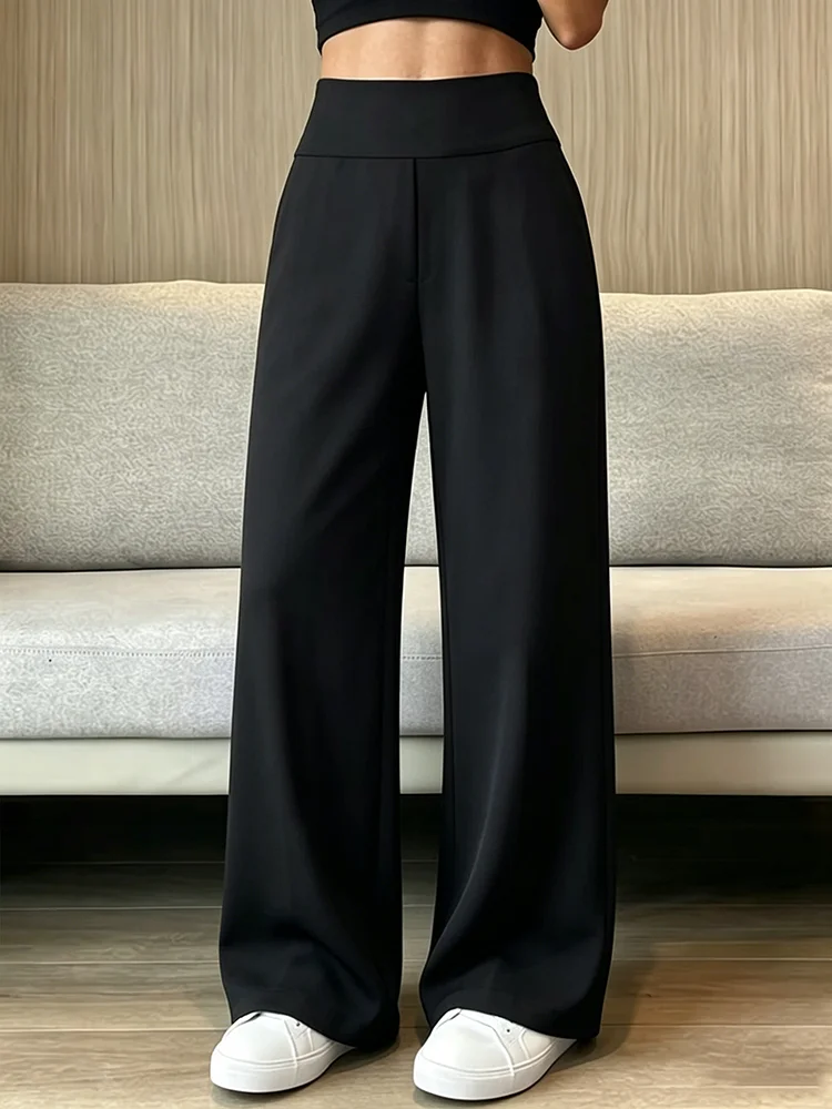 Schwarze High-Waist-Yogahose für Damen – Sportleggings mit weitem Bein, vierfache Elastizität, geeignet für Yoga, Laufen und Freizeitkleidung – Detail 5