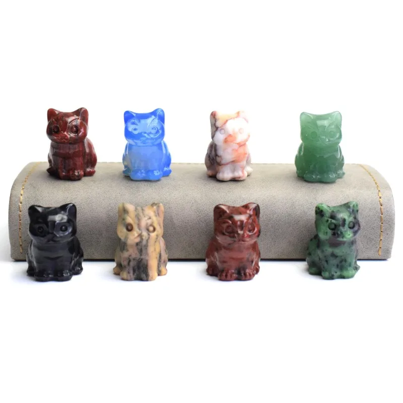 1.1 INCH Small Size Natural Semi-precious Stone Cute Cat Statue Ornaments Crystal Reiki Healing Animal Figurine Home Decoration